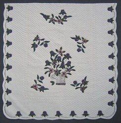 Custom Amish Quilts - Navy Flower Basket Border Applique