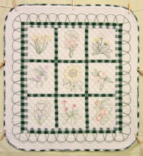 Amish Embroidered Flower Wall Hanging Quilt