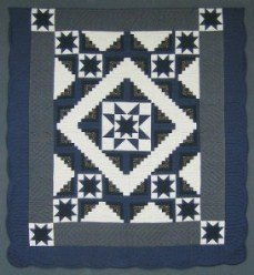 Custom Amish Quilts - Log Cabin Star Navy Grey