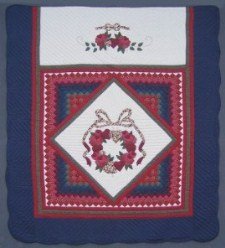 Custom Amish Quilts - Rose Wreath in Common Patchwork Applique Navy Red