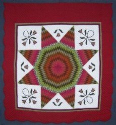 Custom Amish Quilts - Vibrant Lone Star Tulip Burgundy Red