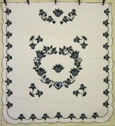 Custom Amish Quilts - Heart Roses Applique Blue Navy 