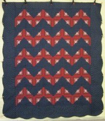 Custom Amish Quilts - Rippling Log Cabin Red Navy Patchwork