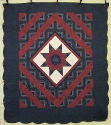 Custom Amish Quilts - Star in Log Cabin Navy Burgundy