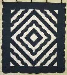 Custom Amish Quilts - Fan Log Cabin Blue Navy White Patchwork