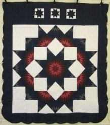 Custom Amish Quilts - Star in Split Star Navy Red Patchwork