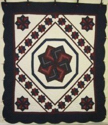 Custom Amish Quilts - Star Spin Navy Burgundy Patchwork