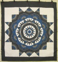 Custom Amish Quilts - Mariners Compass Star King Grey Blue Patchwork
