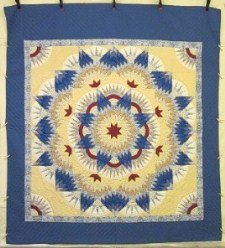 Custom Amish Quilts - Mariners Compass Star Burst Yellow Blue Red Patchwork