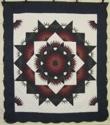 Custom Amish Quilts - Central Star Burst Navy Merlot Patchwork