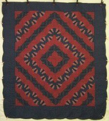 Custom Amish Quilts - Fan Log Cabin Navy Red Patchwork