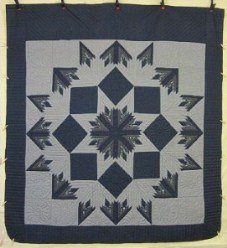 Custom Amish Quilts - Radiating Starburst Blue White Patchwork
