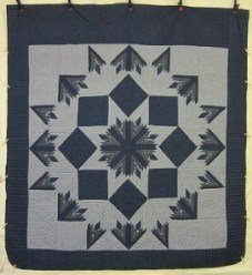 Custom Amish Quilts - Radiating Starburst Blue White Patchwork
