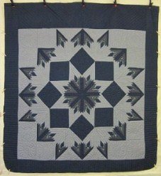 Custom Amish Quilts - Radiating Starburst Blue White Patchwork
