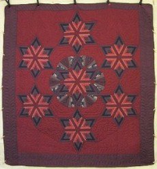 Custom Amish Quilts - Log Cabin Fan Stars Around Burgundy