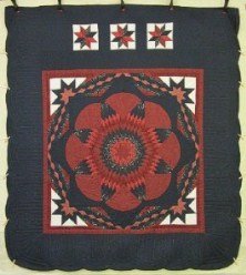 Custom Amish Quilts - Flower Starburst Red Navy Patchwork