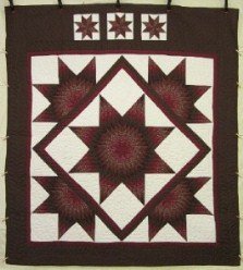 Custom Amish Quilts - Framed Lone Star in Star Brown Burgundy Patchwork