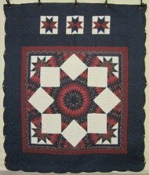 Custom Amish Quilts - Lone Starburst Patchwork Navy Burgundy