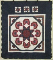Custom Amish Quilts - Star in Starburst Navy Red Patchwork