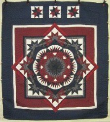 Custom Amish Quilts - Radiating Star Burst Red Merlot Navy Patchwork