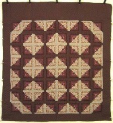 Custom Amish Quilts - Terra Earth Log Cabin Patchwork Brown Tan