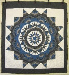 Custom Amish Quilts - King Mariners Compass Star Blue Grey