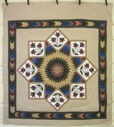 Custom Amish Quilts - Framed Improved Lone Star Tan Gold Patchwork