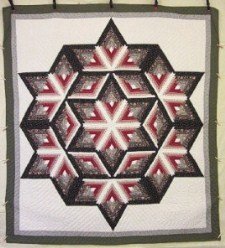 Custom Amish Quilts - Completed Fan Star Grey Burgundy Tan