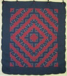 Custom Amish Quilts - Log Cabin Fan Navy Merlot Patchwork
