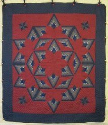 Custom Amish Quilts - Log Cabin Fan Star Patchwork Blue Navy Red
