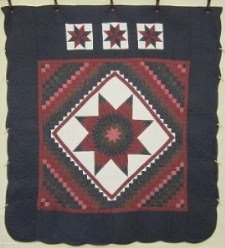 Custom Amish Quilts - Lone Star in Common Blue Merlot Patchwork