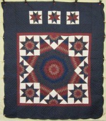 Custom Amish Quilts - Star Galaxy Patchwork Navy Burgundy
