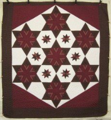 Custom Amish Quilts - Fan Star Galaxy Brown Merlot Patchwork