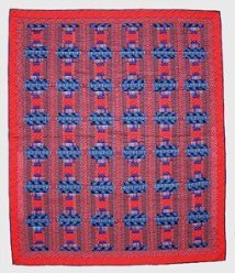 Custom Amish Quilts - Courtyard Steps Quilting Bee Red Blue Patchwork