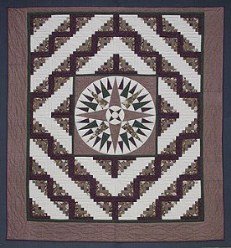 Custom Amish Quilts - Mariners Compass Log Cabin Burgundy Patchwork