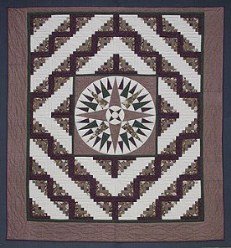 Custom Amish Quilts - Mariners Compass Log Cabin Burgundy Patchwork