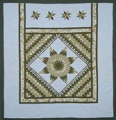 Custom Amish Quilts - Framed Lone Star Commons Gold Wheat Green Patchwork Certified
