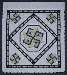 Custom Amish Quilts - Spinning Star Spin Patchwork Certified Navy Blue Yellow