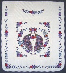 Custom Amish Quilts - Peacock Applique Batik Blue
