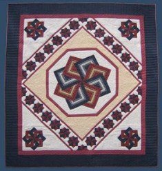 Custom Amish Quilts - Spinning Star Patchwork Burgundy Navy