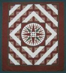 Custom Amish Quilts - Mariners Compass Log Cabin Red Brick Green