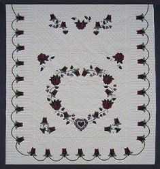 Custom Amish Quilts - Heart Roses Border Burgundy Applique
