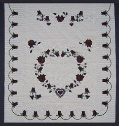 Custom Amish Quilts - Heart Roses Border Burgundy Applique