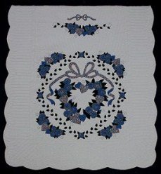 Custom Amish Quilts - Country Rose Wreath Blue Applique