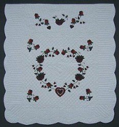 Custom Amish Quilts - Heart Roses Burgundy Applique