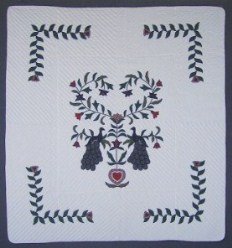 Custom Amish Quilts - Peacock Dutch Tree Applique Green Navy