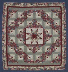 Custom Amish Quilts - Star in Log Cabin Red Green Sage Patchwork