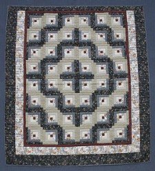 Custom Amish Quilts - Log Cabin Patchwork Grey Burgundy Certified