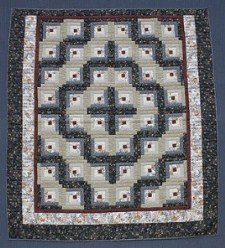 Custom Amish Quilts - Log Cabin Patchwork Grey Burgundy Certified