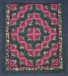 Custom Amish Quilts - Log Cabin Patchwork Red Rose Green
